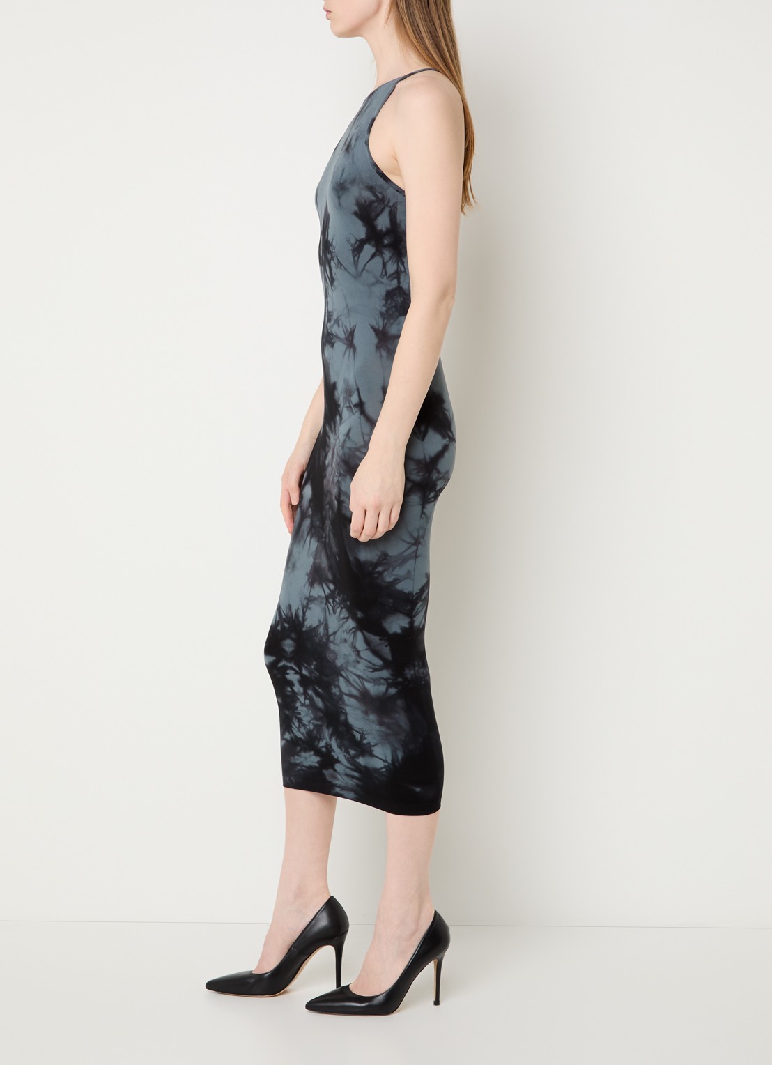 Wolford Ink midi halterjurk met tie-dye dessin - voorkant 2 zwart