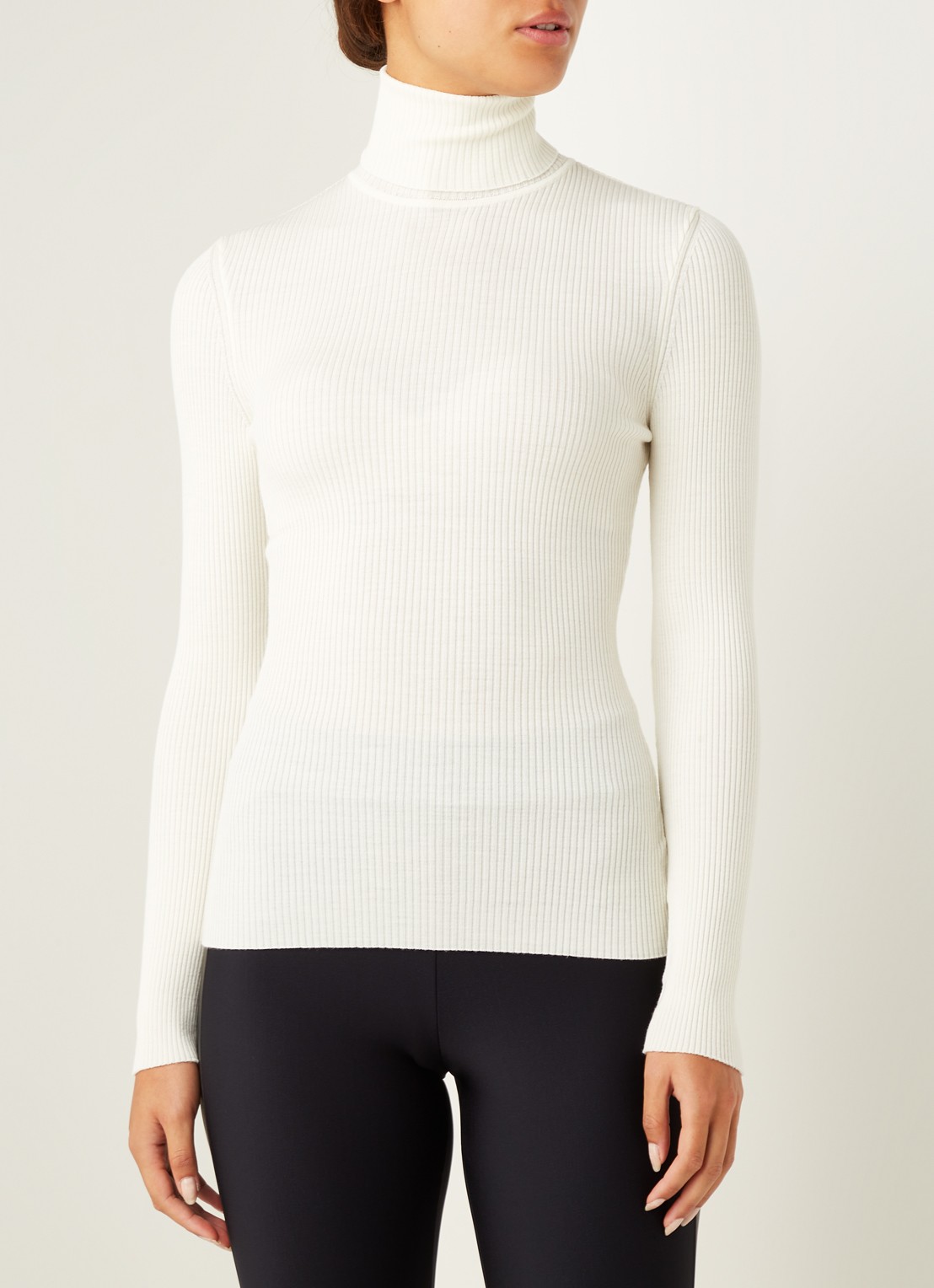 Wolford Merino ribgebreide coltrui van wol - detail 4 gebroken wit