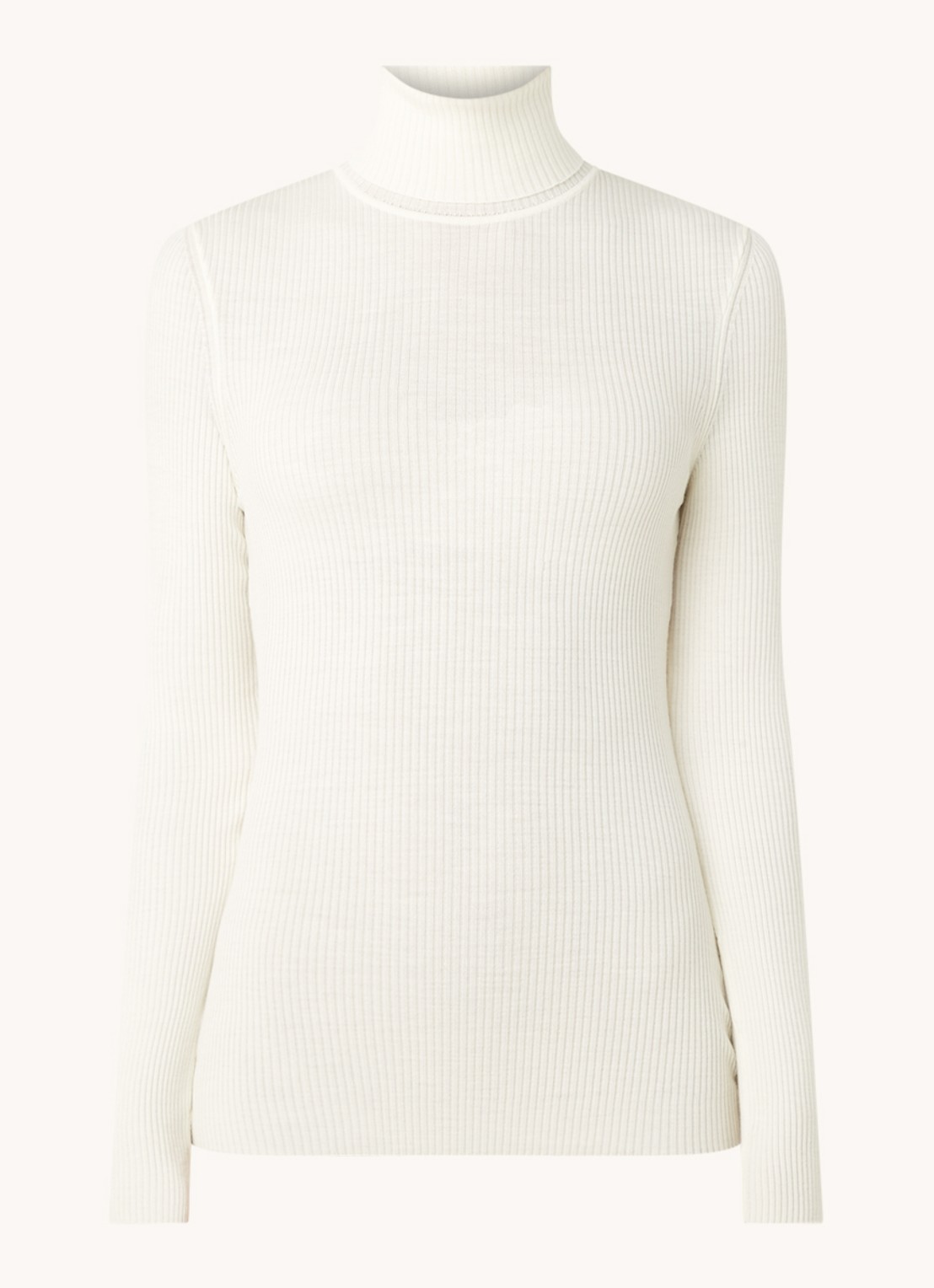 Wolford Merino ribgebreide coltrui van wol - voorkant gebroken wit