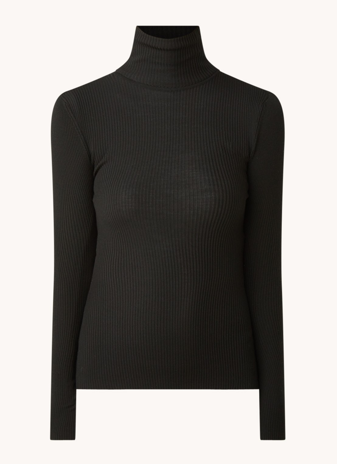 Wolford Merino ribgebreide coltrui van wol - voorkant 3 zwart