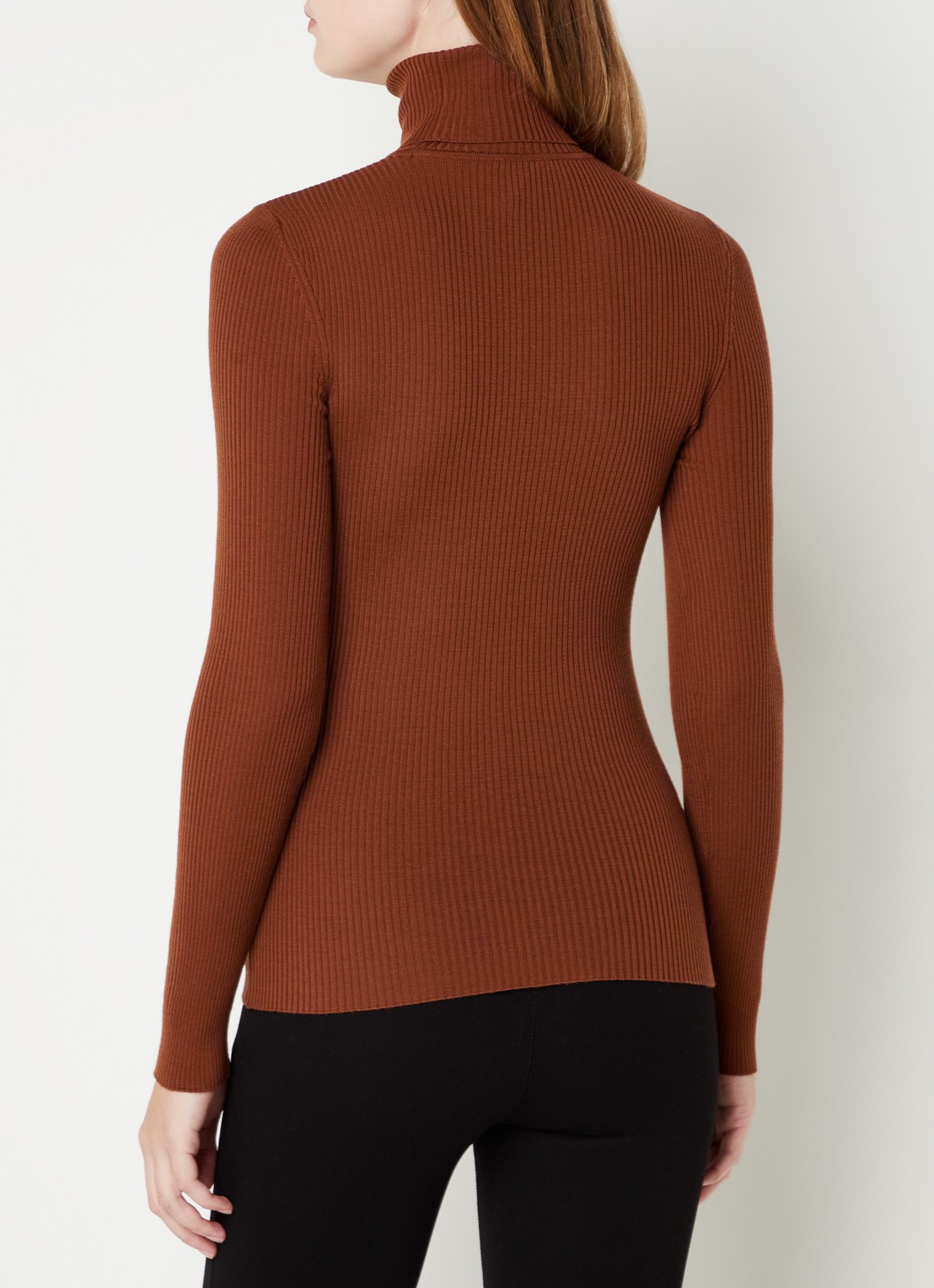 Wolford Merino ribgebreide coltrui van wol - achterkant 3 bruin