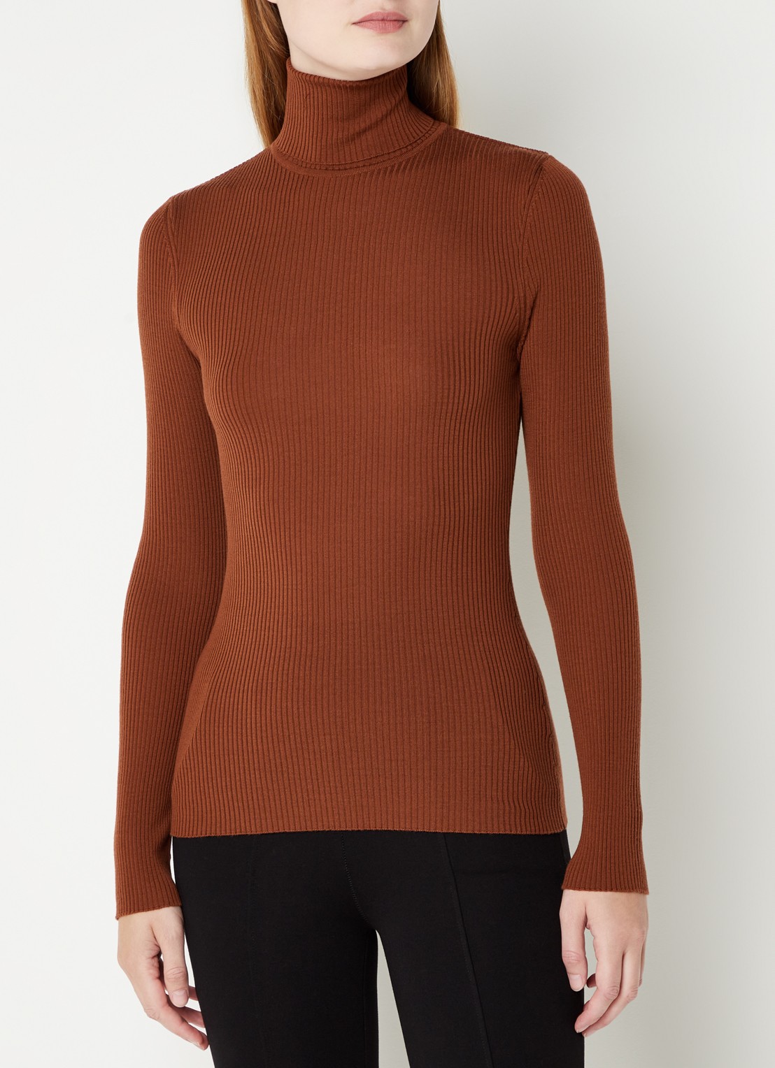 Wolford Merino ribgebreide coltrui van wol - detail 4 bruin