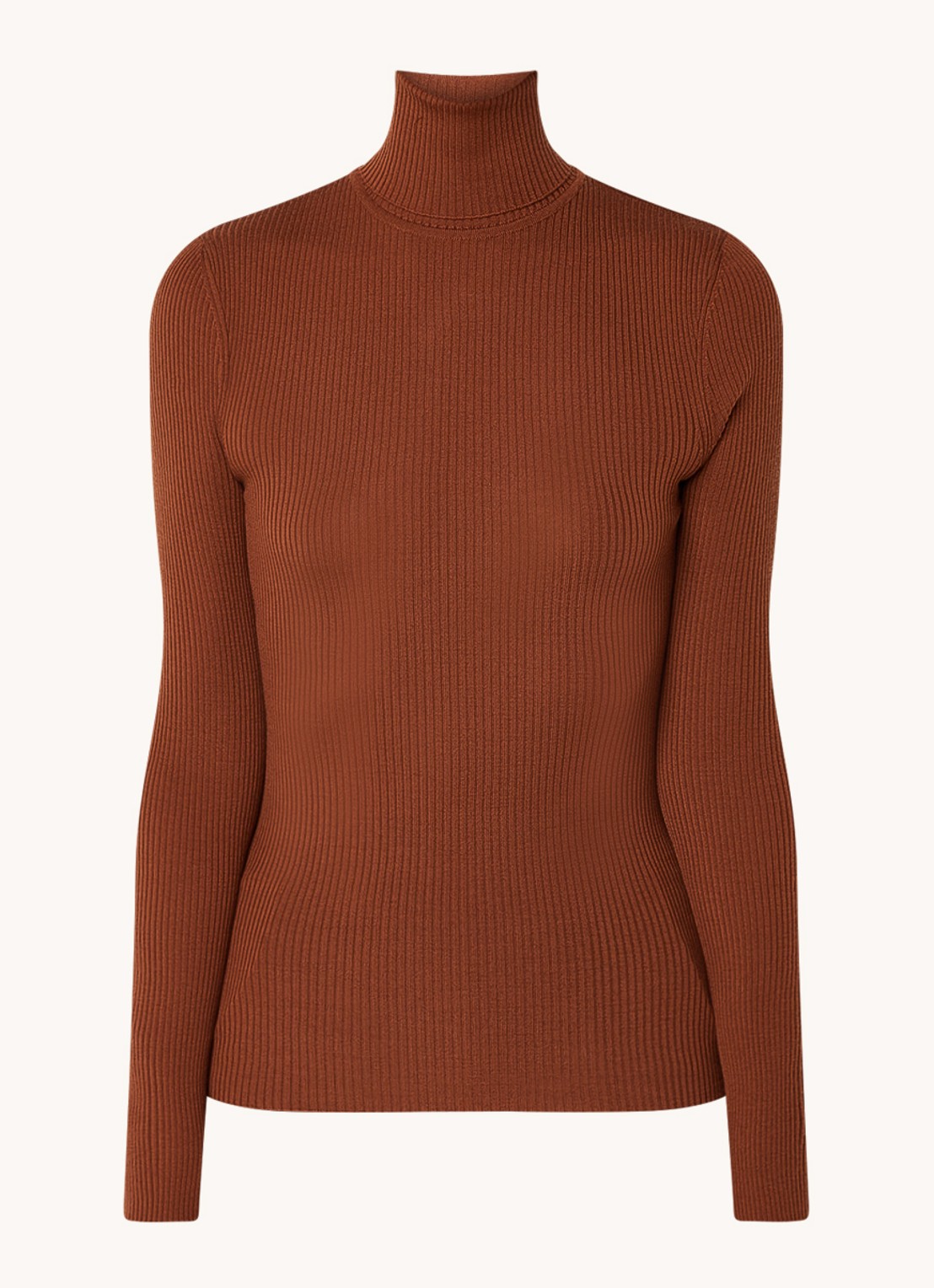 Wolford Merino ribgebreide coltrui van wol - voorkant bruin