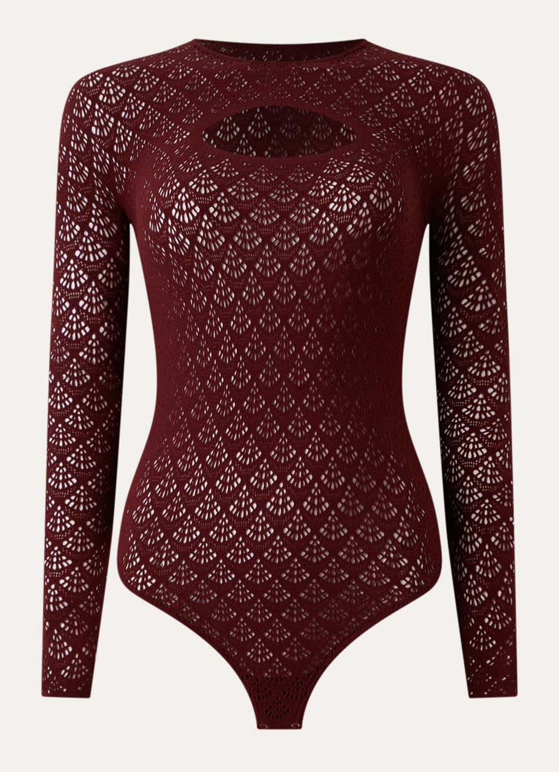 Wolford Mermaid stringbody met opengewerkt dessin  - voorkant 2 bordeauxrood