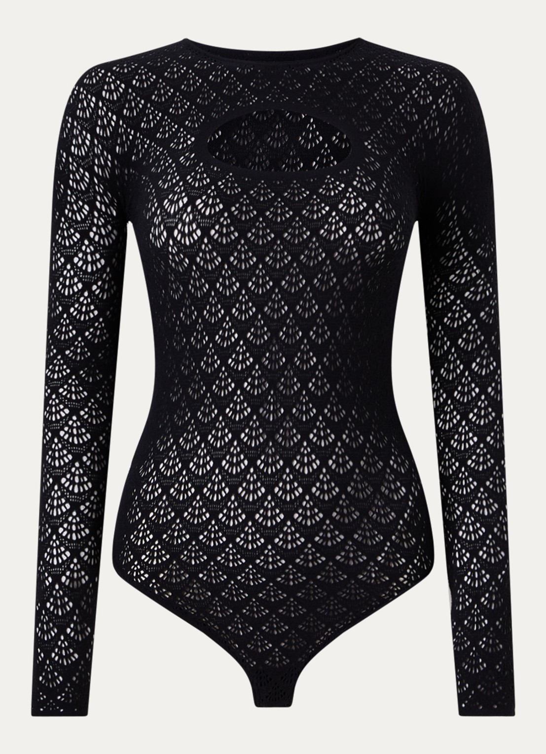 Wolford Mermaid stringbody met opengewerkt dessin  - voorkant zwart