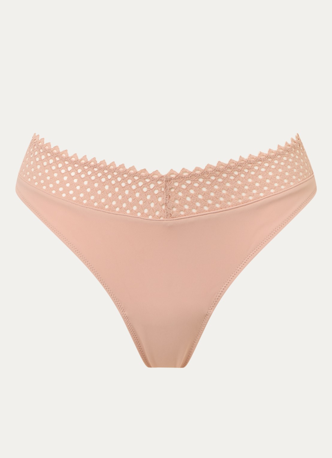 Wolford Romantic string met opengewerkt dessin - voorkant 2 zalmroze
