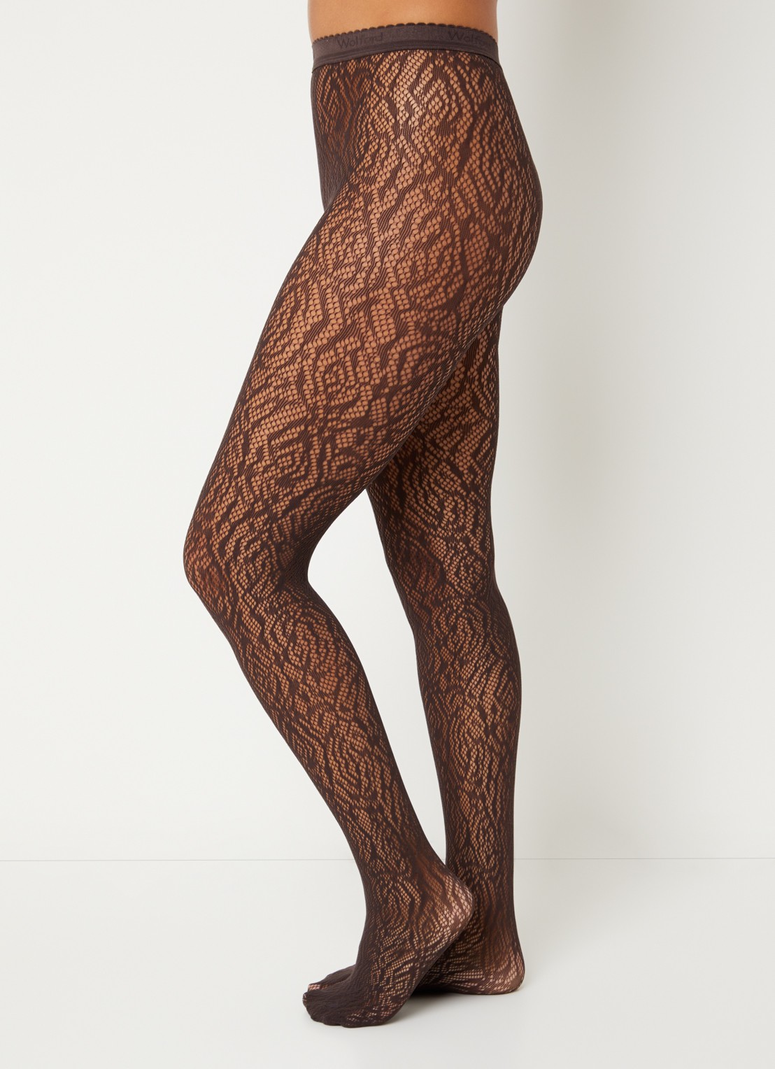 Wolford Rose Lace Effect netpanty  - voorkant 4 donkerbruin