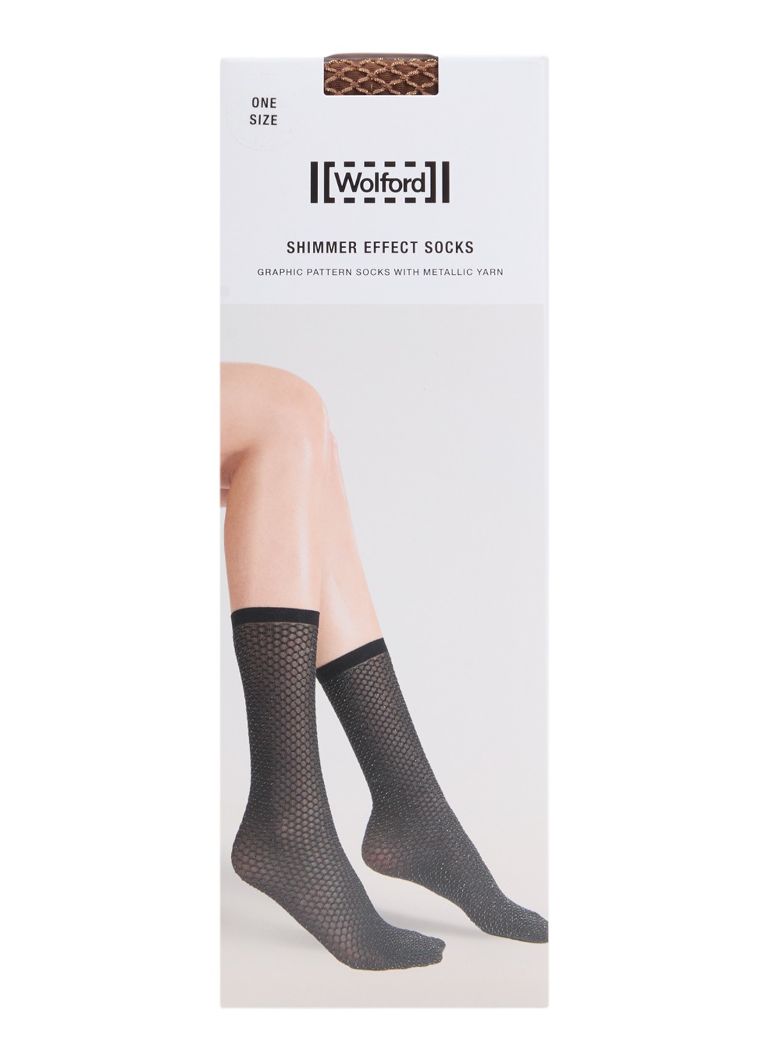 Wolford Shimmer Effect pantysokken met lurex in 25 denier - voorkant 2 cognac