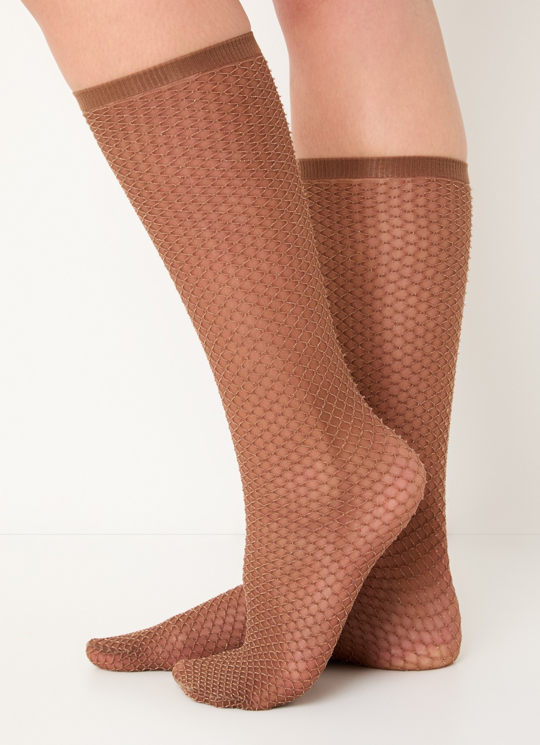 Wolford Shimmer Effect pantysokken met lurex in 25 denier - voorkant 3 cognac