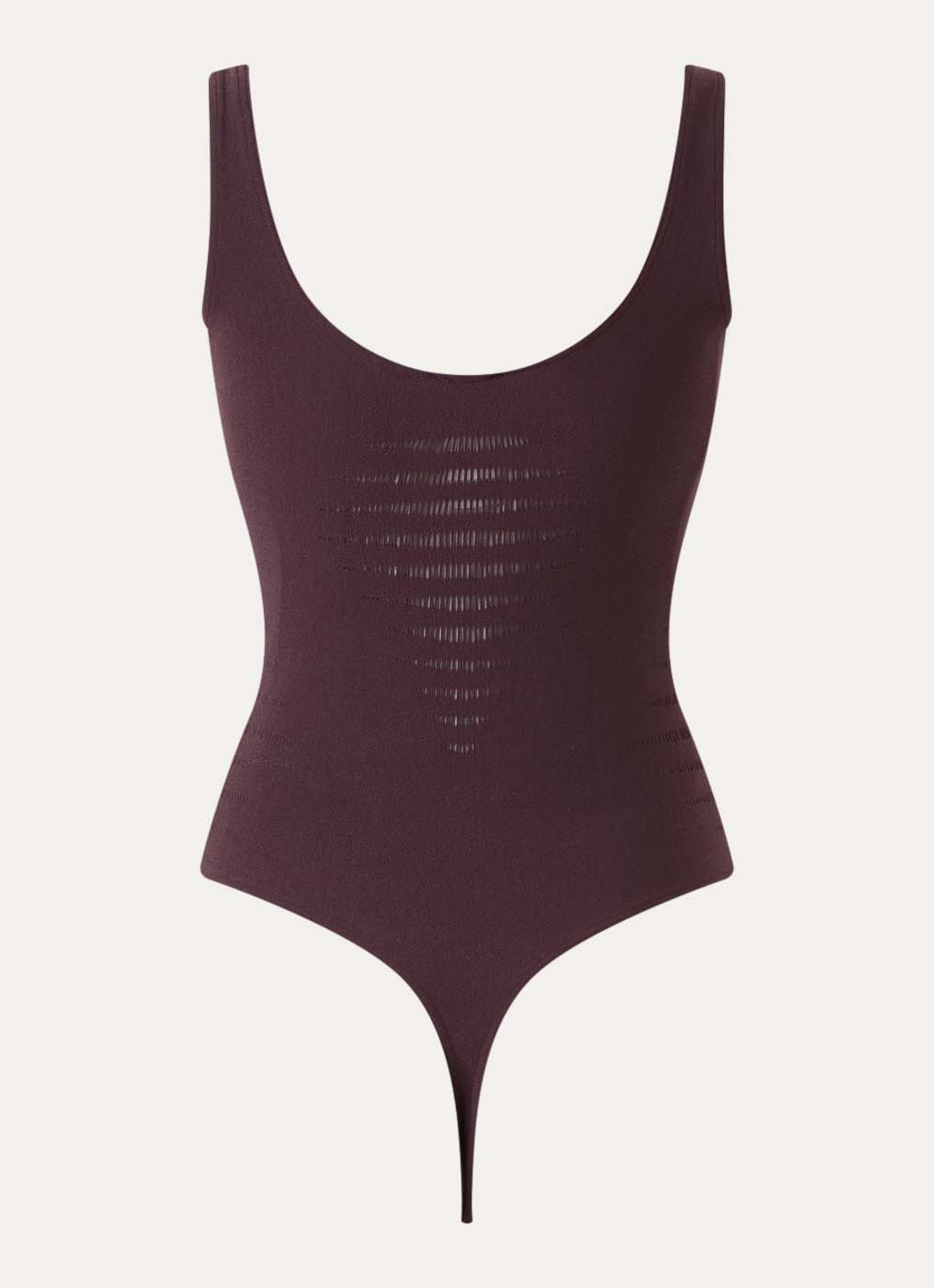 Wolford Slash stringbody met opengewerkt dessin - achterkant aubergine