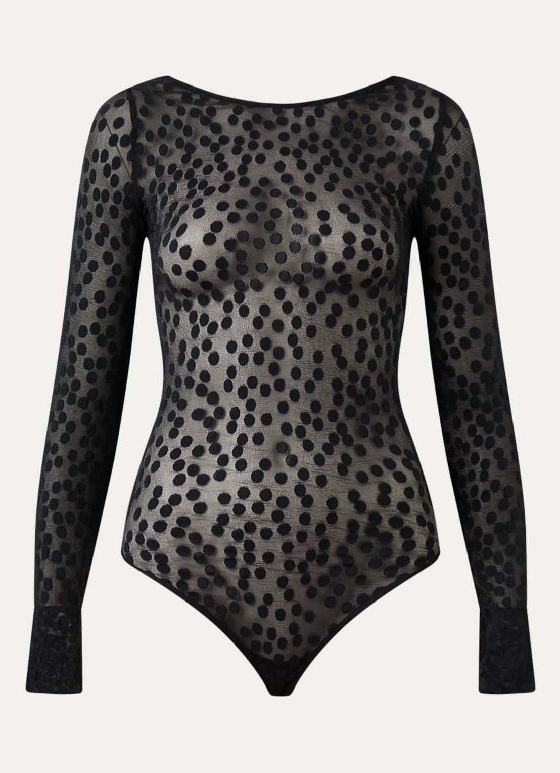 Wolford Stringbody met stippenprint - voorkant zwart