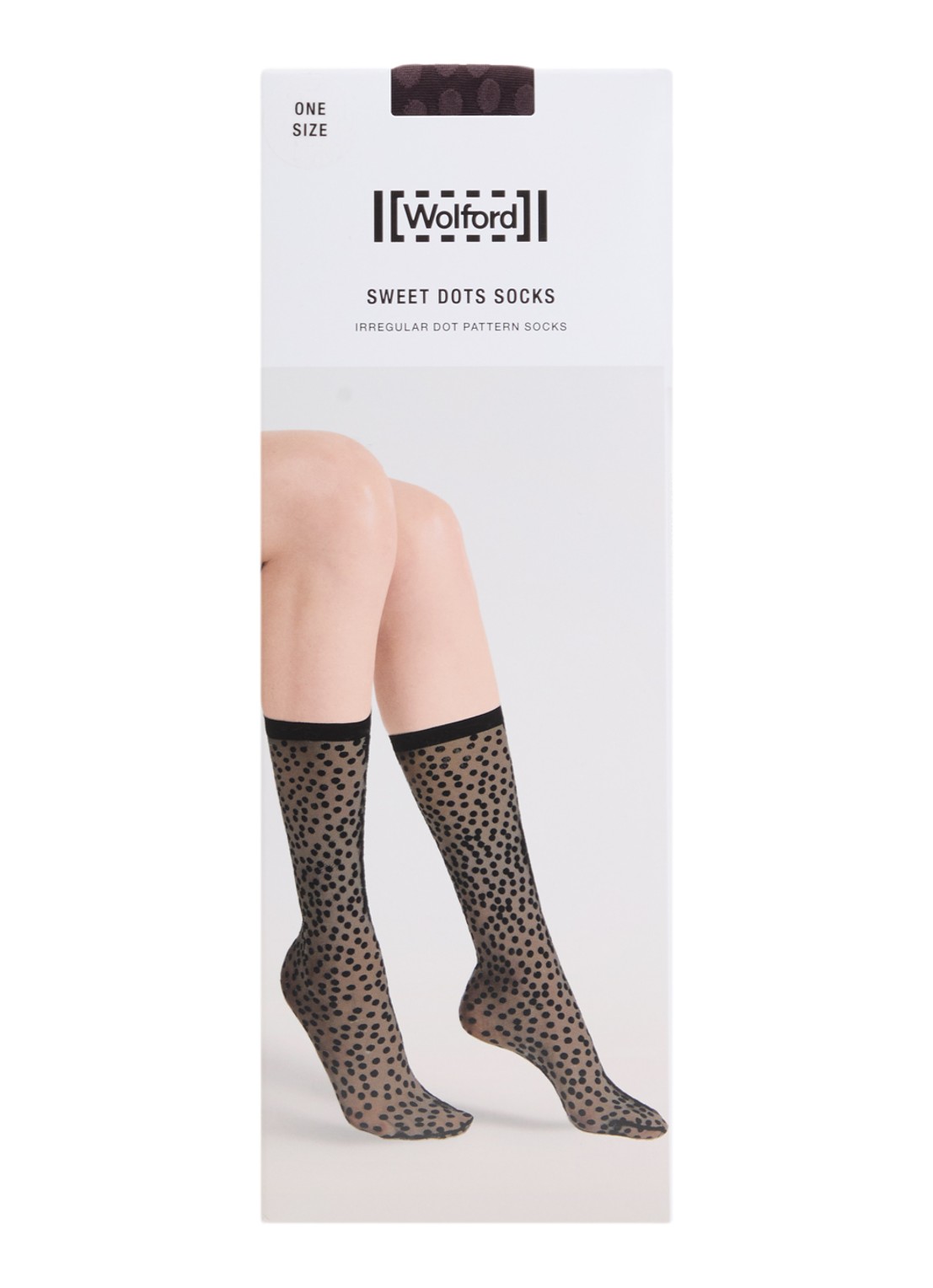 Wolford Sweet Dots pantysokken met stippenprint in 20 denier - voorkant aubergine