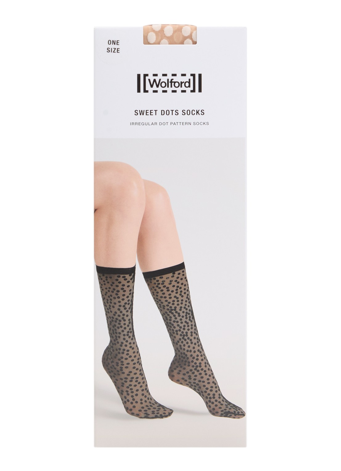 Wolford Sweet Dots pantysokken met stippenprint in 20 denier - voorkant beige