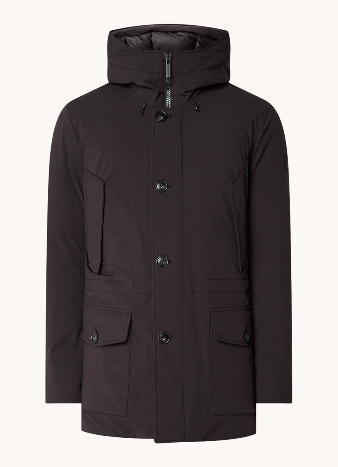 Woolrich Artic parka met donsvulling en klepzakken - voorkant zwart