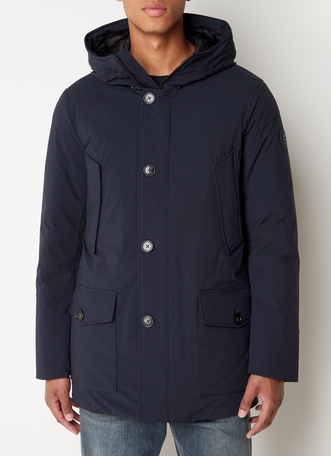 Woolrich Artic parka met donsvulling en klepzakken - detail donkerblauw