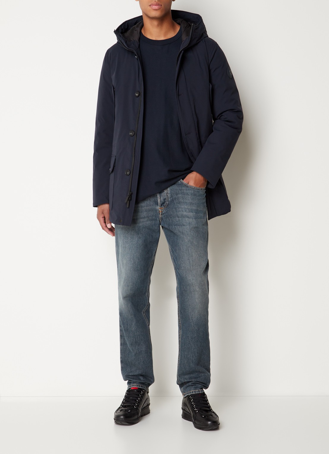 Woolrich Artic parka met donsvulling en klepzakken - voorkant 5 donkerblauw