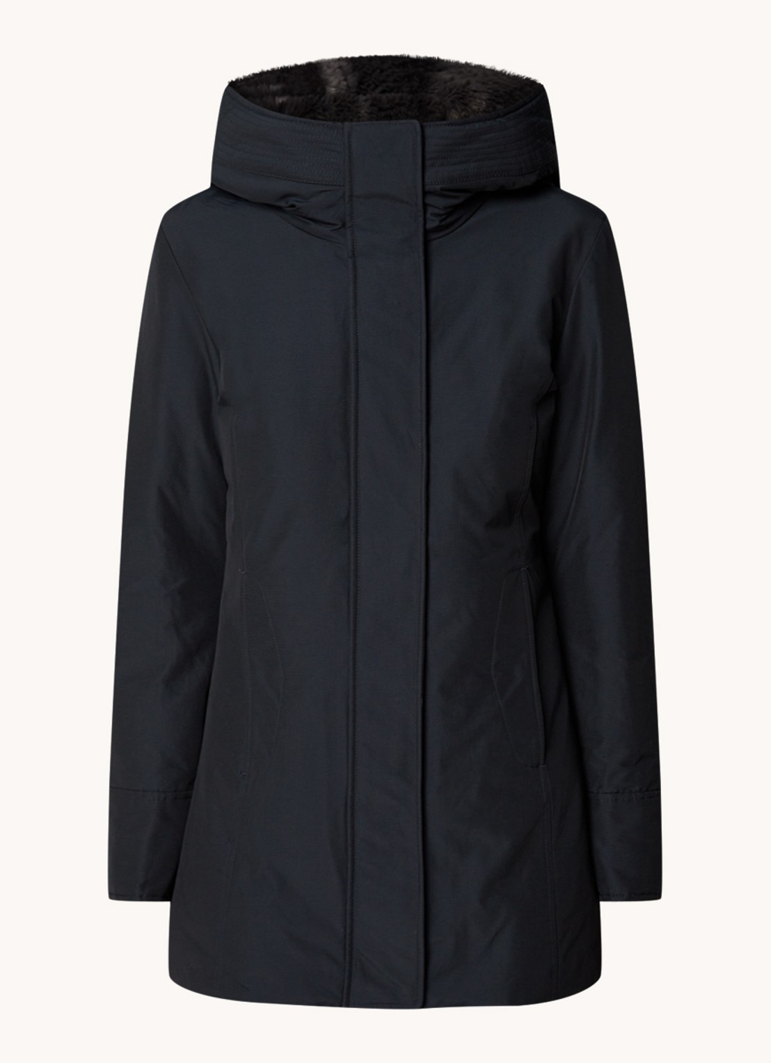 Woolrich Boulder gewatteerde jas met capuchon en steekzakken - voorkant 4 donkerblauw