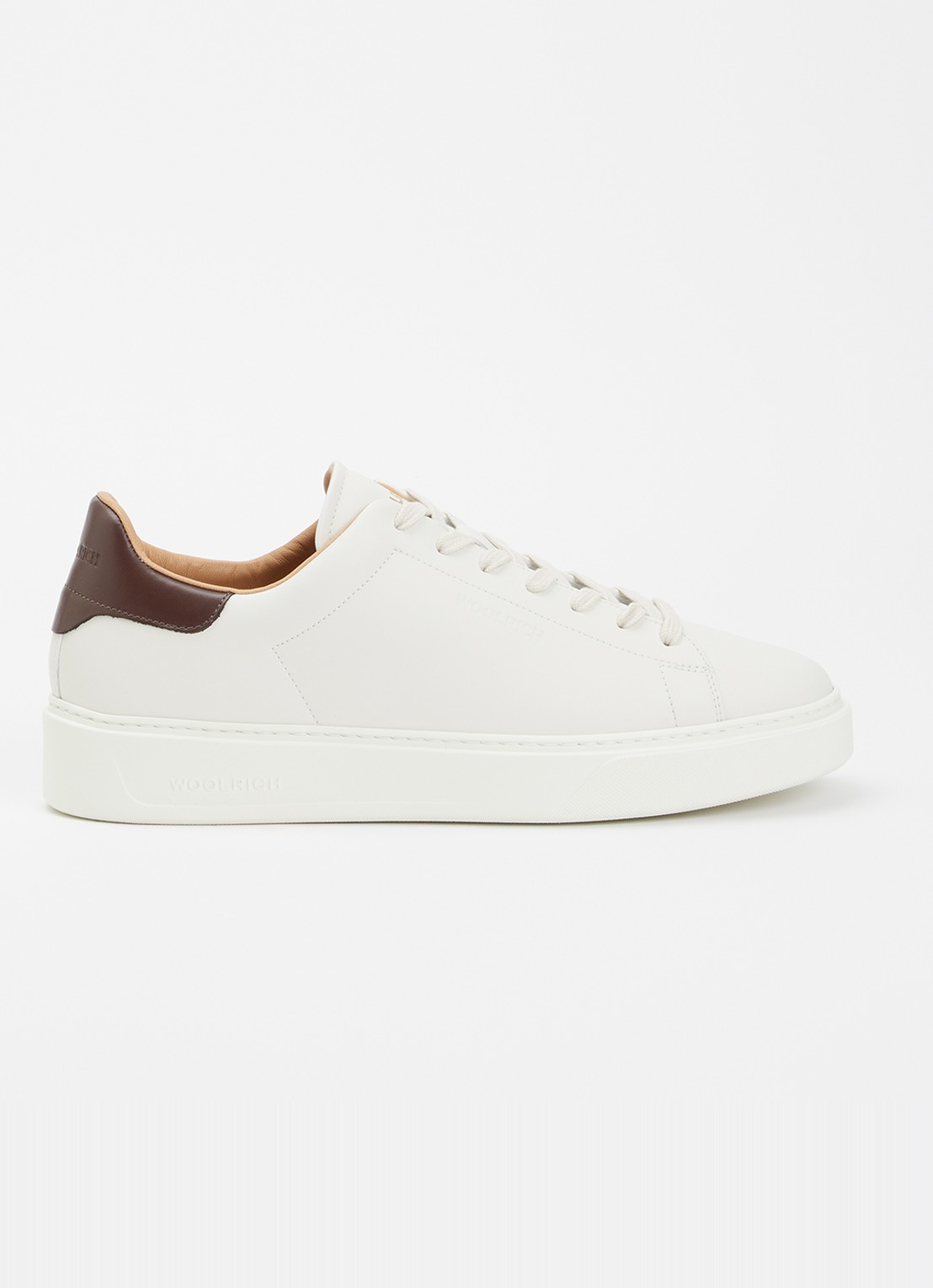 Woolrich Classic Court sneaker van kalfsleer met logo - voorkant 5 gebroken wit
