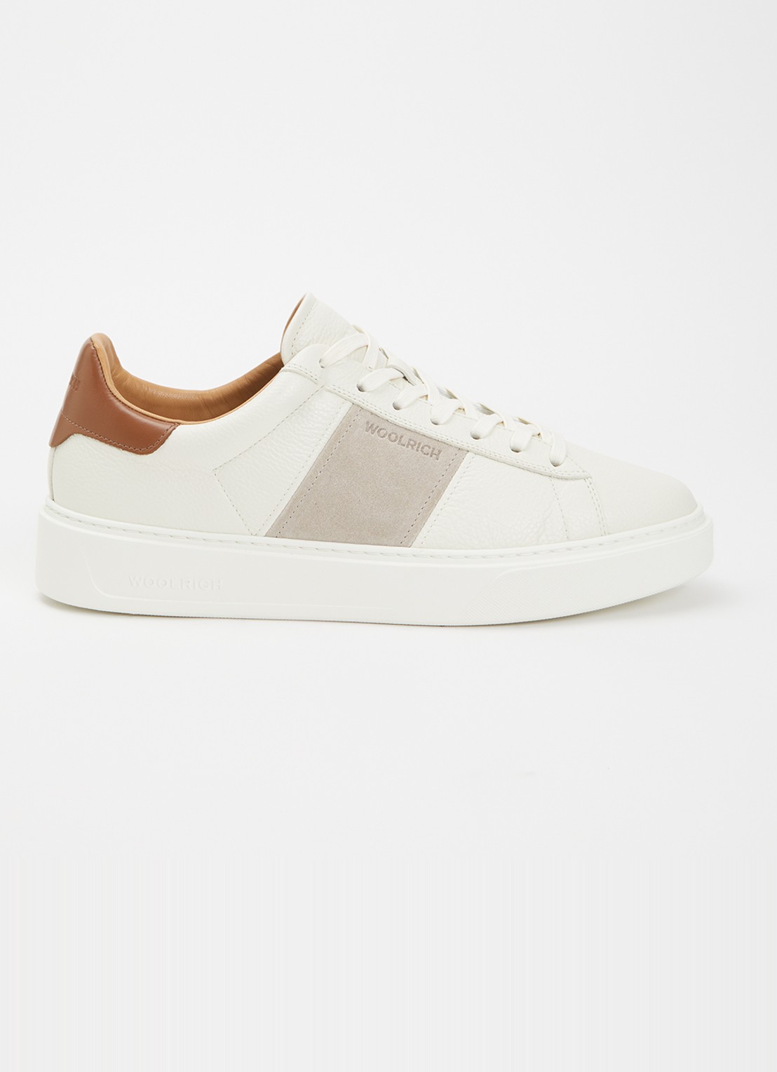 Woolrich Classic Court sneaker van leer met details van suède - voorkant 4 gebroken wit