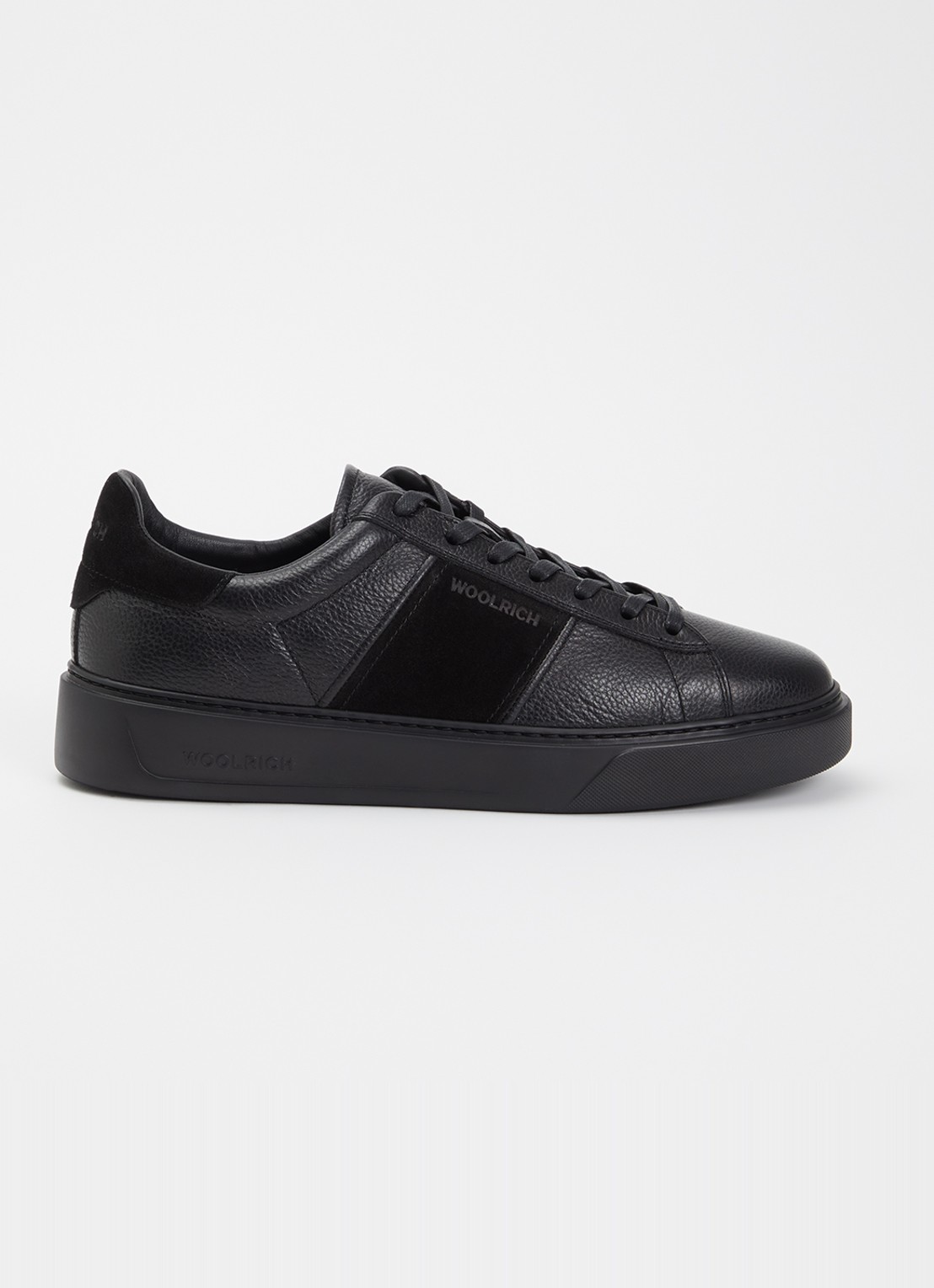 Woolrich Classic Court sneaker van leer met details van suède  - voorkant 2 zwart