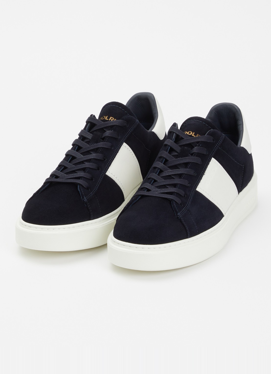 Woolrich Classic Court sneaker van suède met details van kalfsleer  - detail donkerblauw