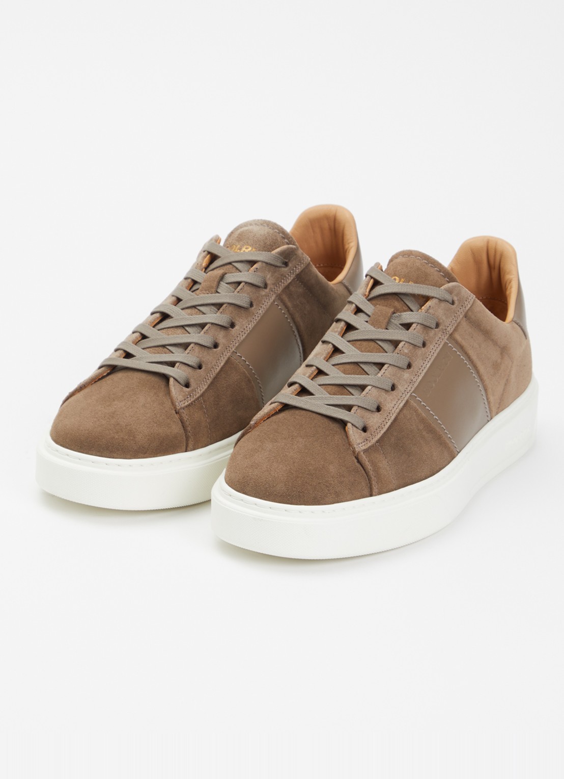 Woolrich Classic Court sneaker van suède met details van kalfsleer  - detail lichtbruin