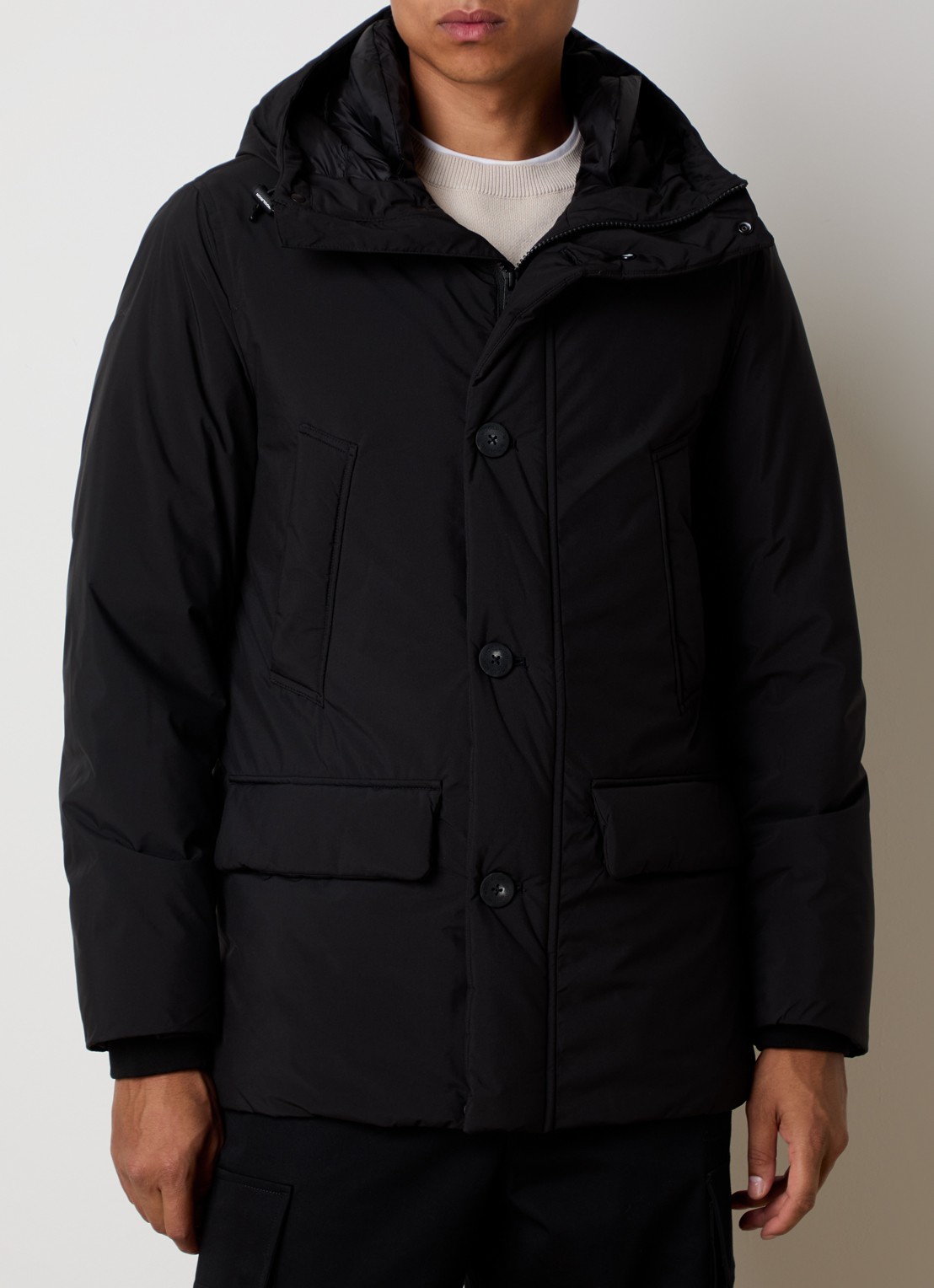 Woolrich Cloud Arctic gewatteerde parka met donsvulling en waterafstotende coating - detail zwart