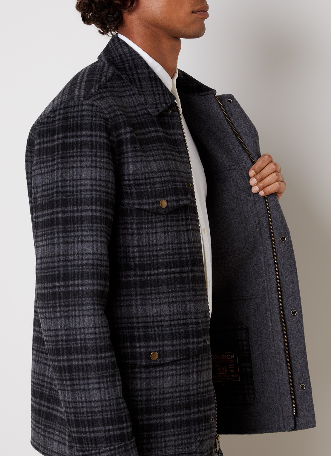Woolrich Jack in wolblend met klepzakken - detail 2 antraciet