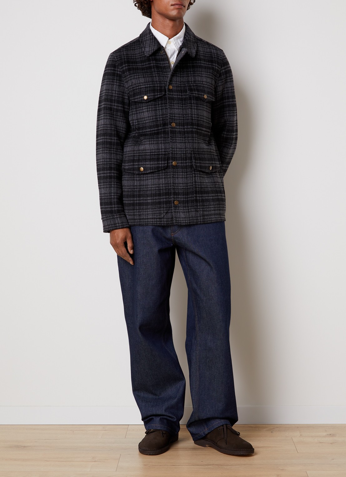 Woolrich Jack in wolblend met klepzakken - voorkant 6 antraciet