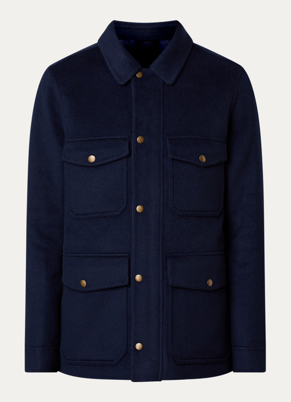 Woolrich Jack in wolblend met klepzakken - voorkant 4 donkerblauw