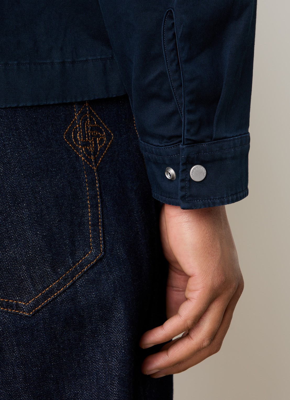 Woolrich Jack met steekzakken - detail 2 donkerblauw