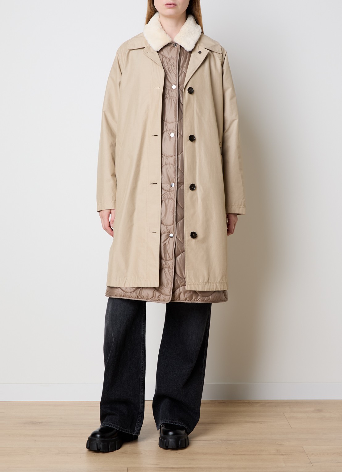 Woolrich Mantel met steekzakken en uitneembare voering - voorkant 6 beige