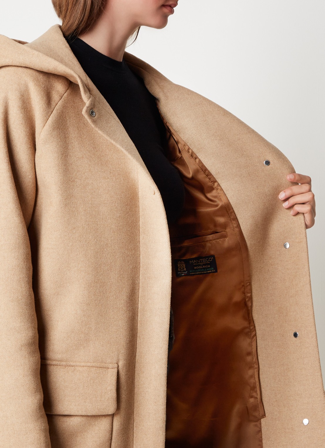 Woolrich Sideline parka in wolblend met klepzakken en uitneembare voering - detail 4 camel