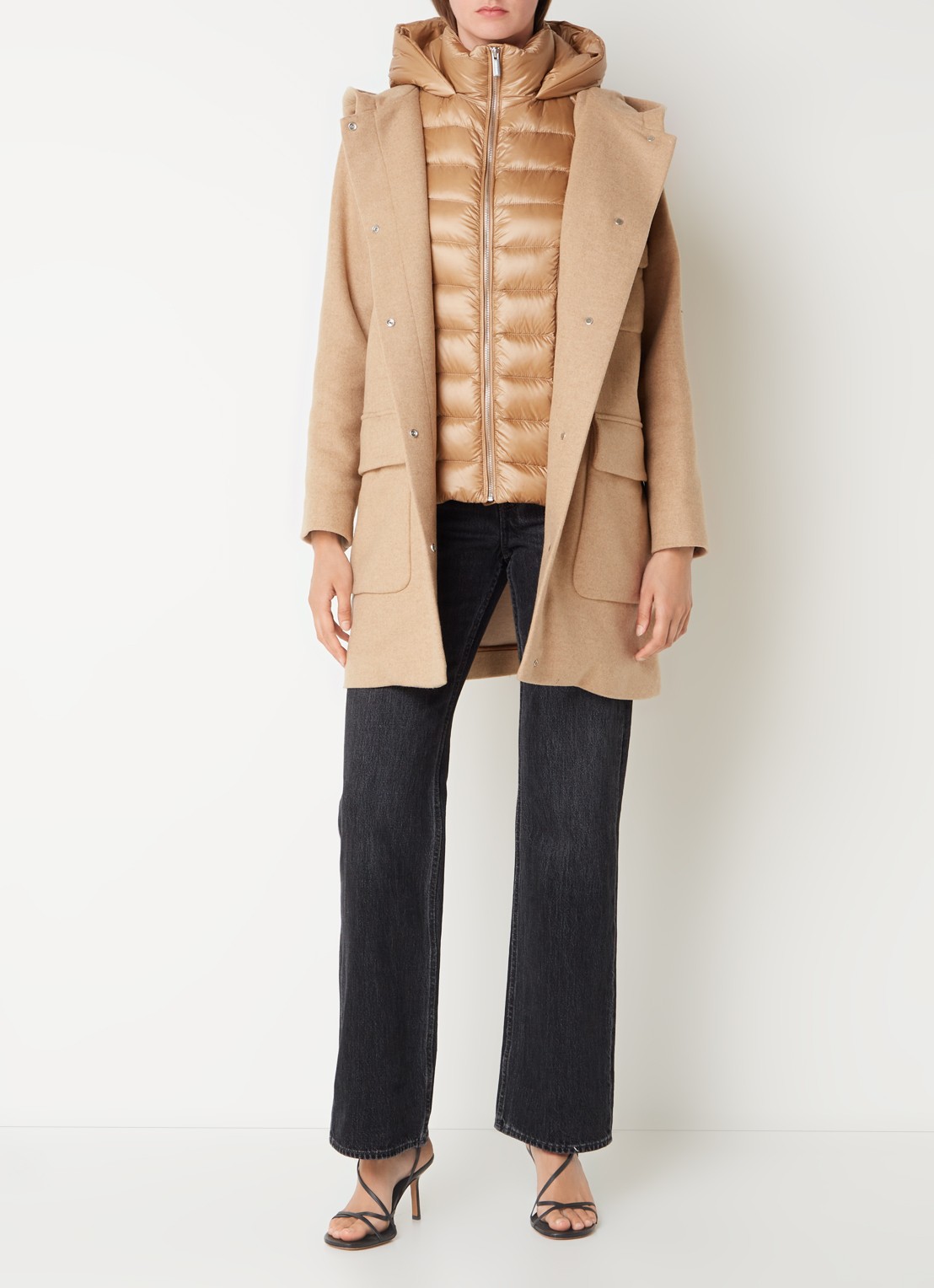 Woolrich Sideline parka in wolblend met klepzakken en uitneembare voering - voorkant 6 camel