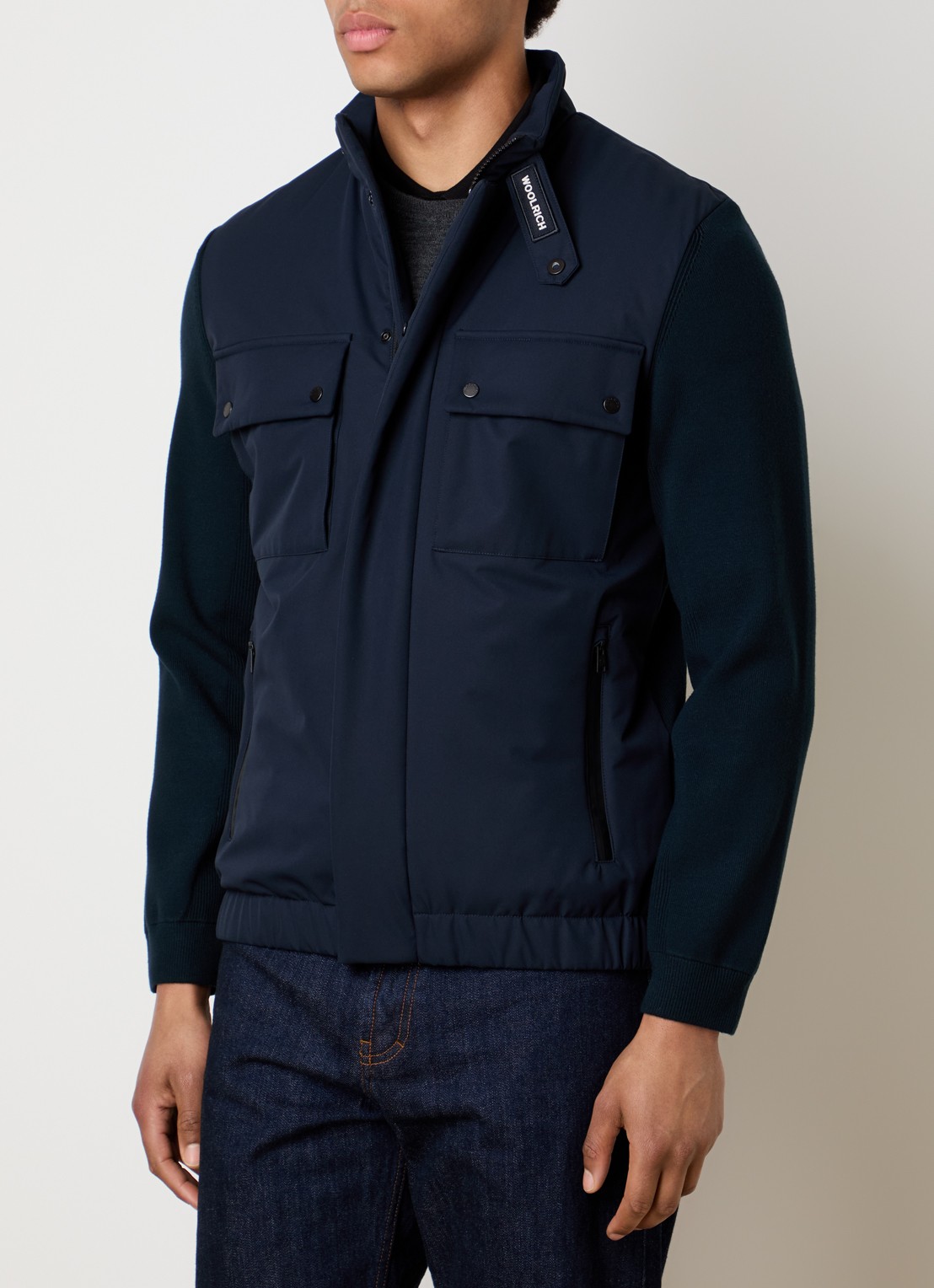 Woolrich Softshell jack met ritszakken - detail 3 donkerblauw