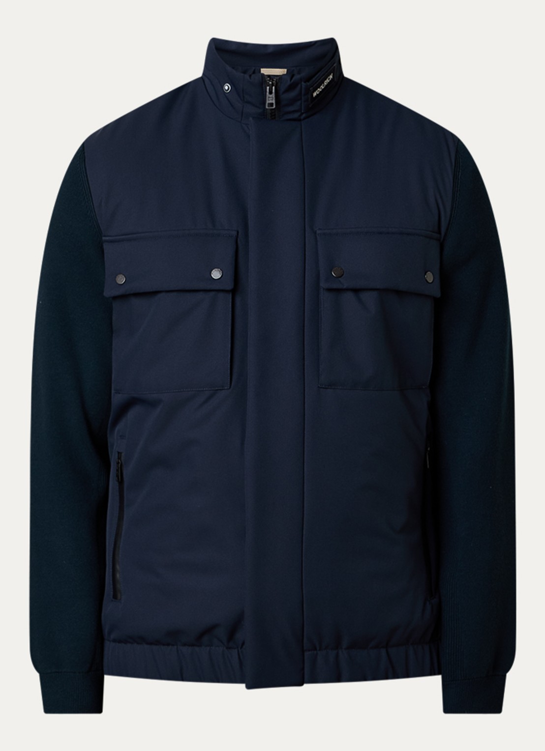 Woolrich Softshell jack met ritszakken - voorkant donkerblauw