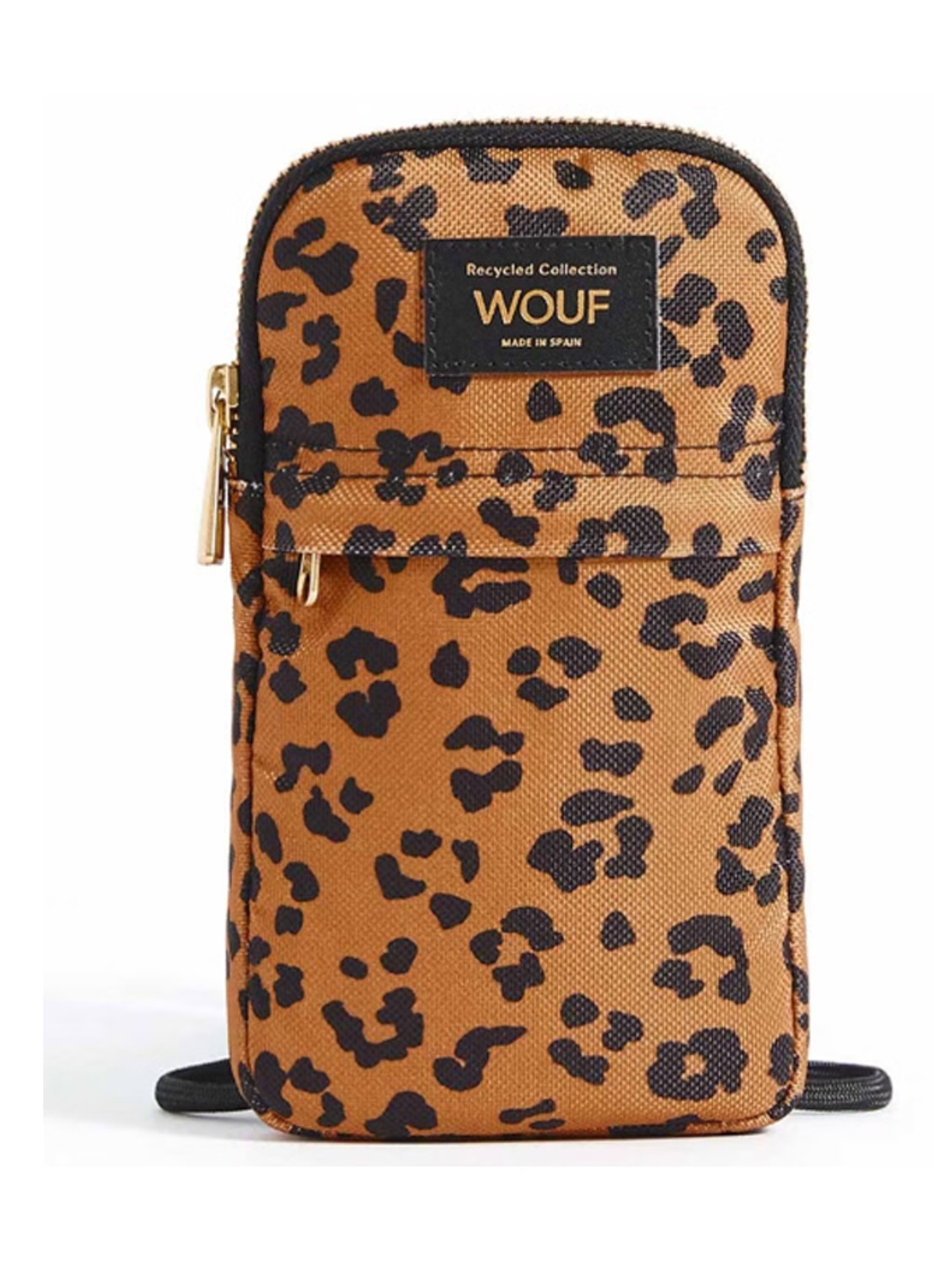 Wouf Agar crossbody telefoonhoes met panterprint - voorkant roestbruin