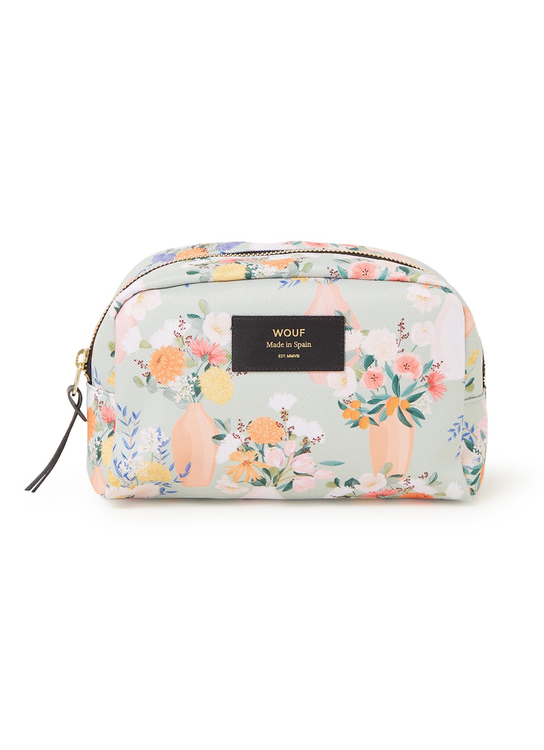 Wouf Aida toilettas met leren details en bloemenprint - voorkant 2 lindegroen
