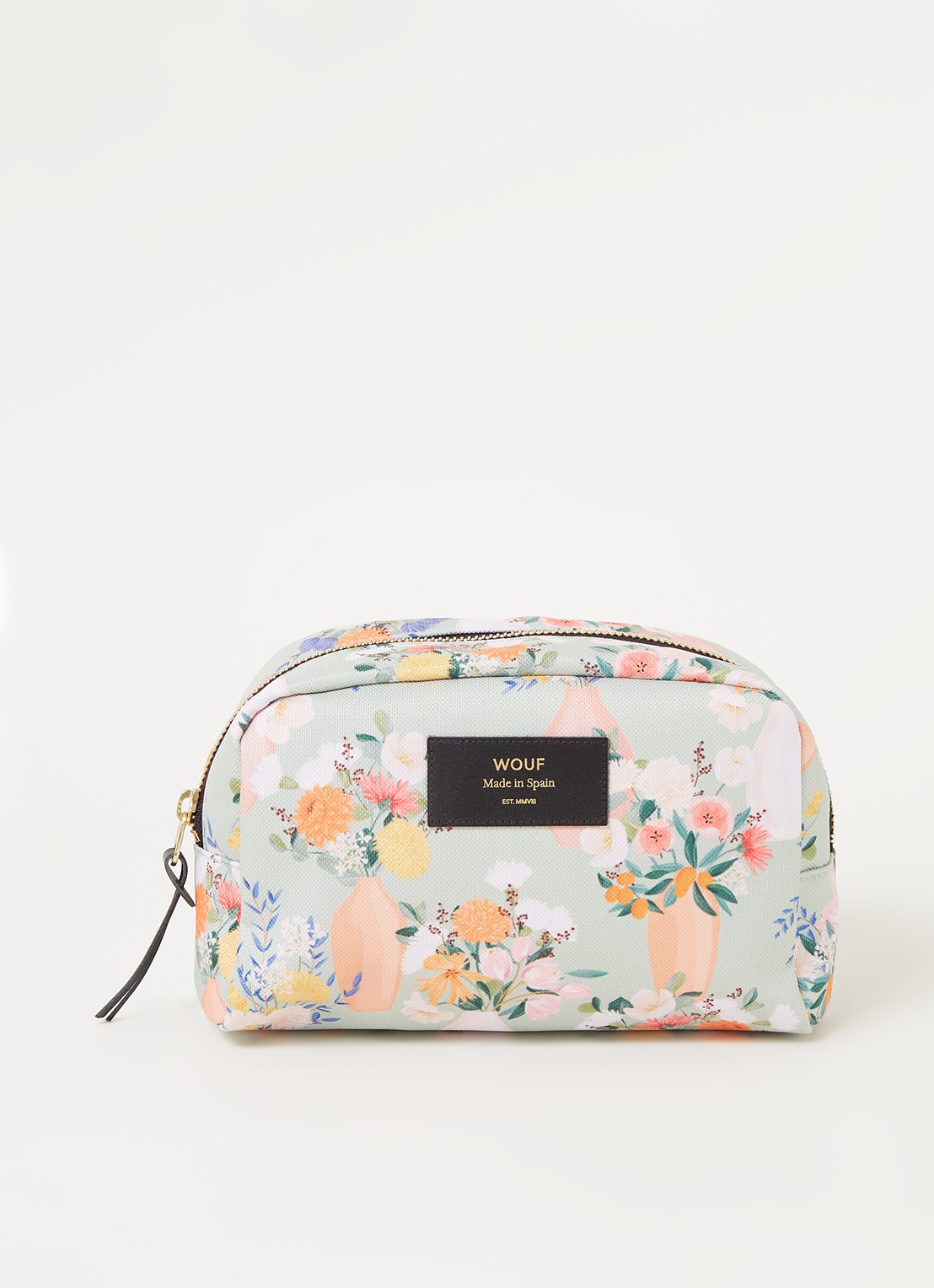 Wouf Aida toilettas met leren details en bloemenprint - voorkant 3 lindegroen