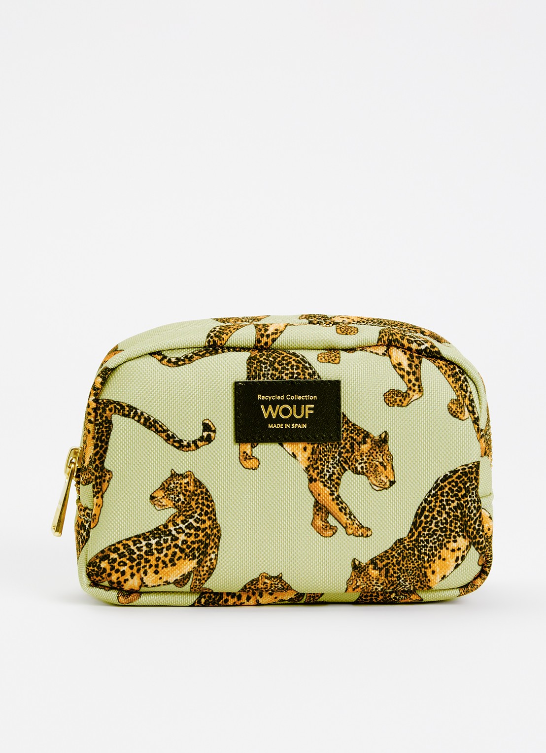 Wouf Avo Leopard make-up tas met print - voorkant lindegroen