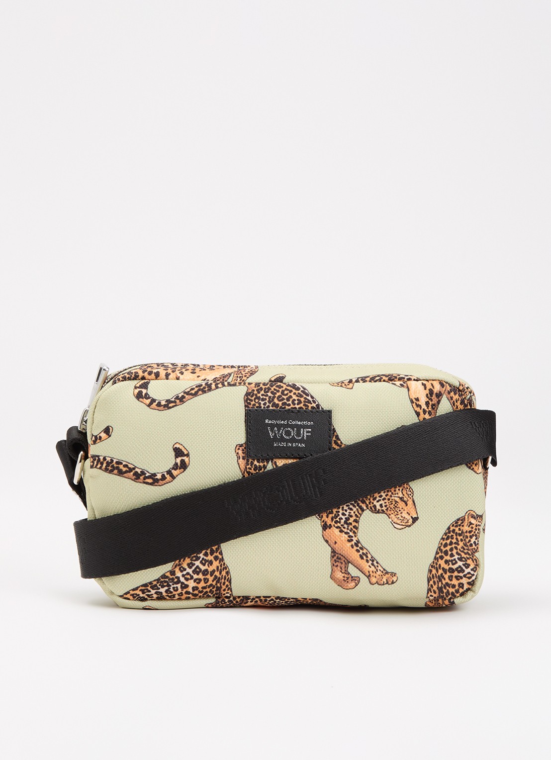Wouf Avo Leopard Mini crossbodytas met print en verstelbare schouderriem - voorkant lichtgroen