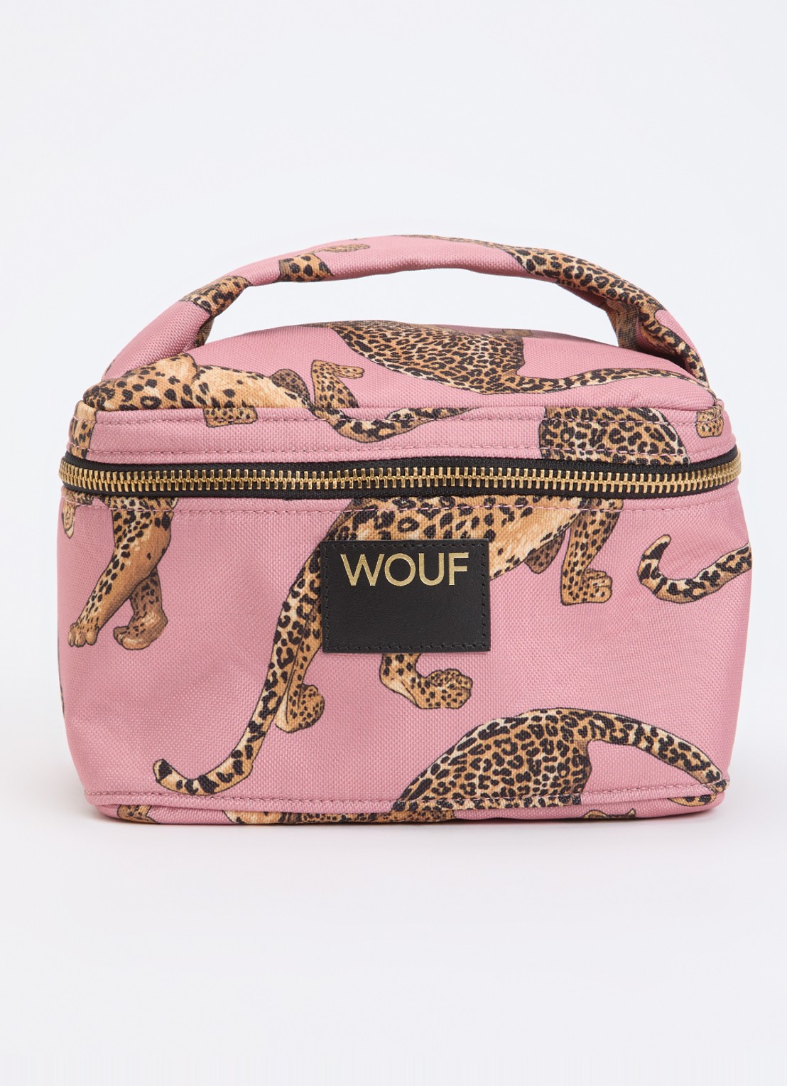 Wouf Blush Leopard make-up tas met print - voorkant roze