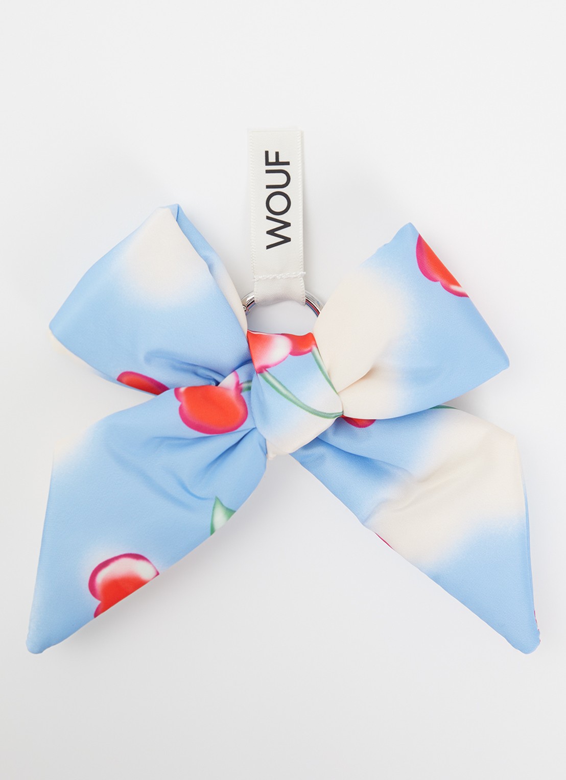 Wouf Cherry Sky Bow tasbedel met logo  - voorkant blauw
