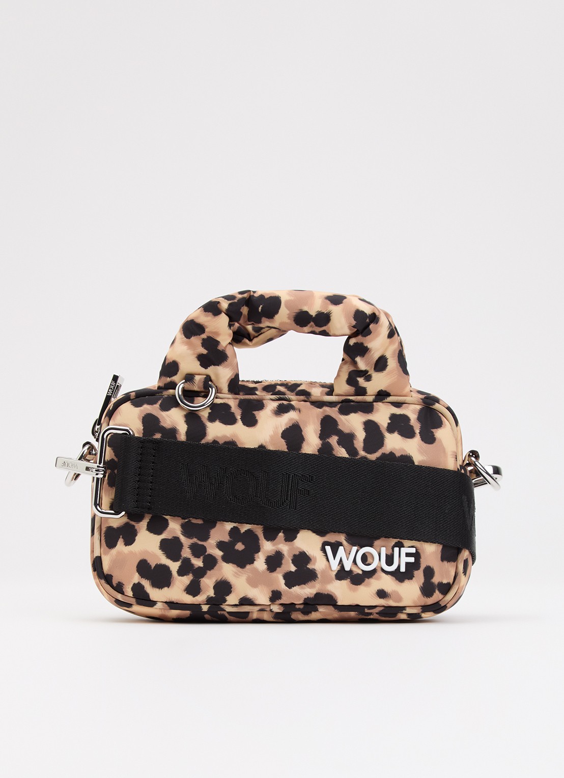 Wouf Feline Mini handtas met panterprint - voorkant bruin