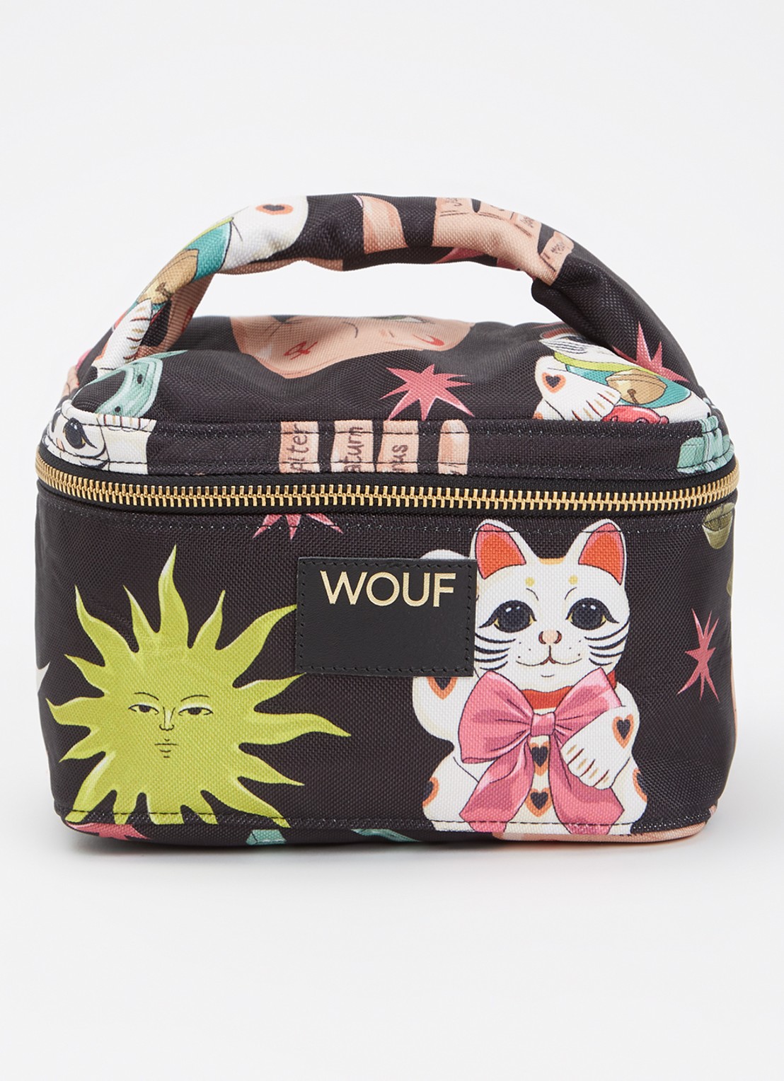 Wouf Fortuna make-up tas met print - voorkant zwart