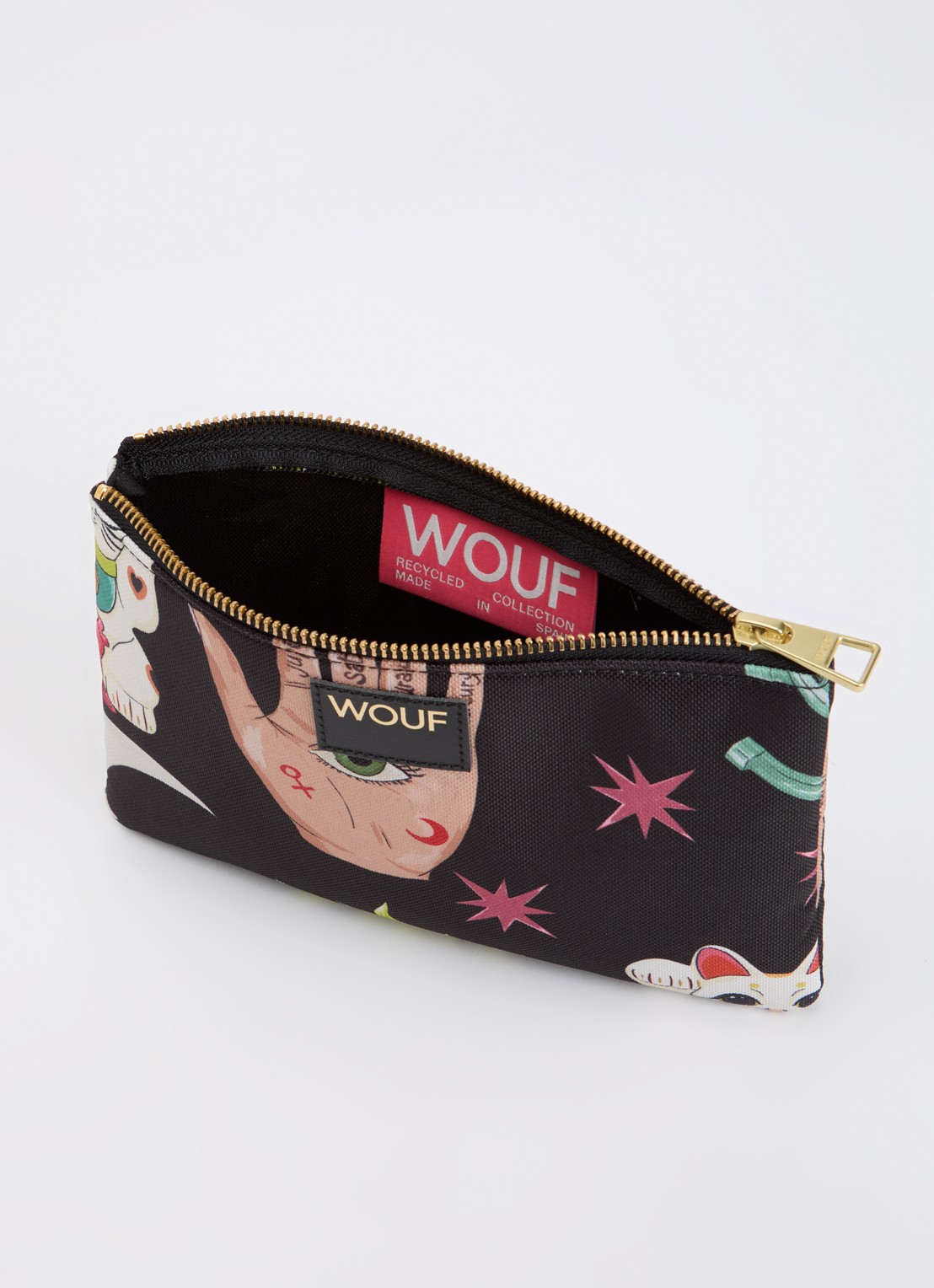 Wouf Fortuna toilettas met print - voorkant 2 zwart