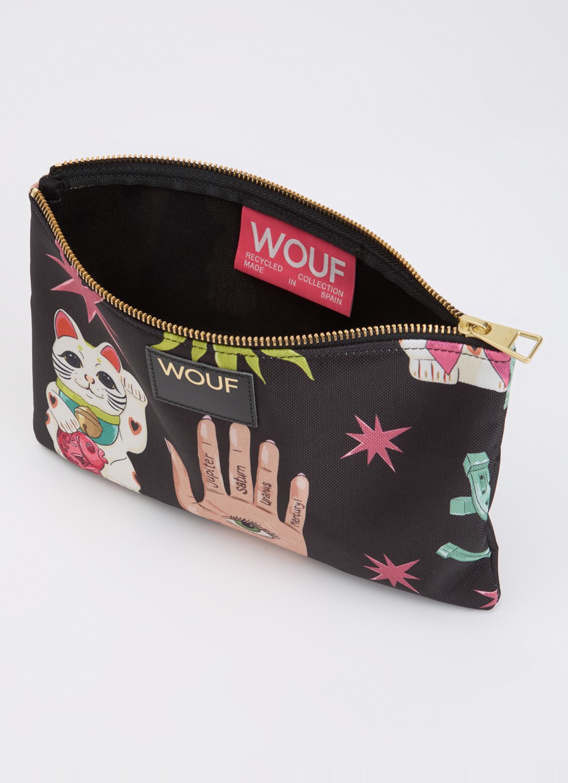 Wouf Fortuna toilettas met print - voorkant 2 zwart