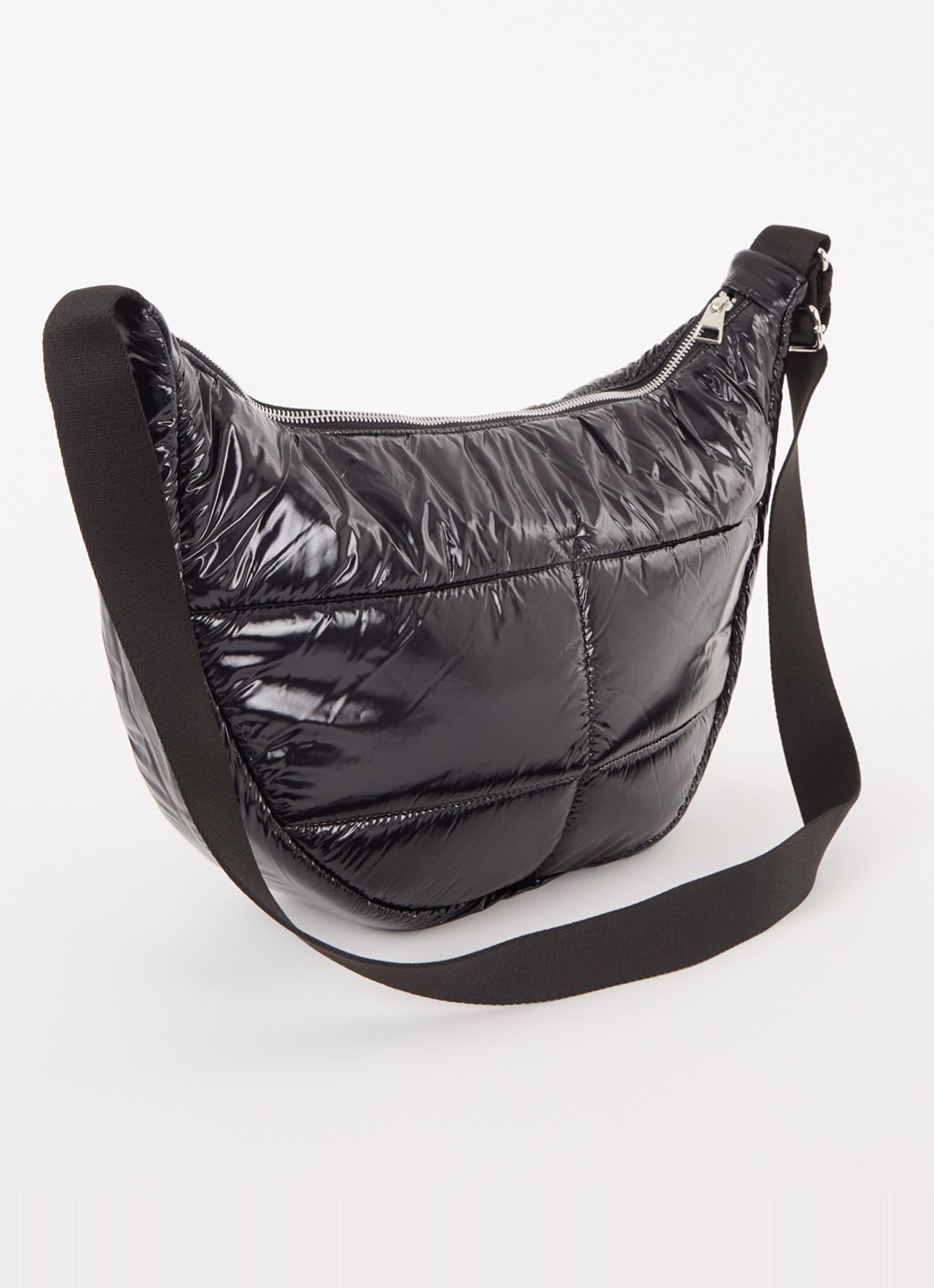 Wouf Glossy Large crossbodytas met quilt patroon en glanzende finish - achterkant 4 zwart