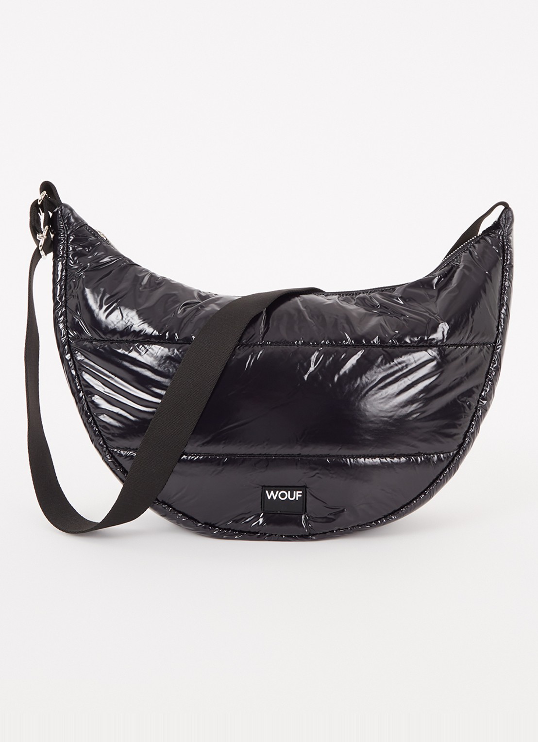 Wouf Glossy Large crossbodytas met quilt patroon en glanzende finish - voorkant zwart