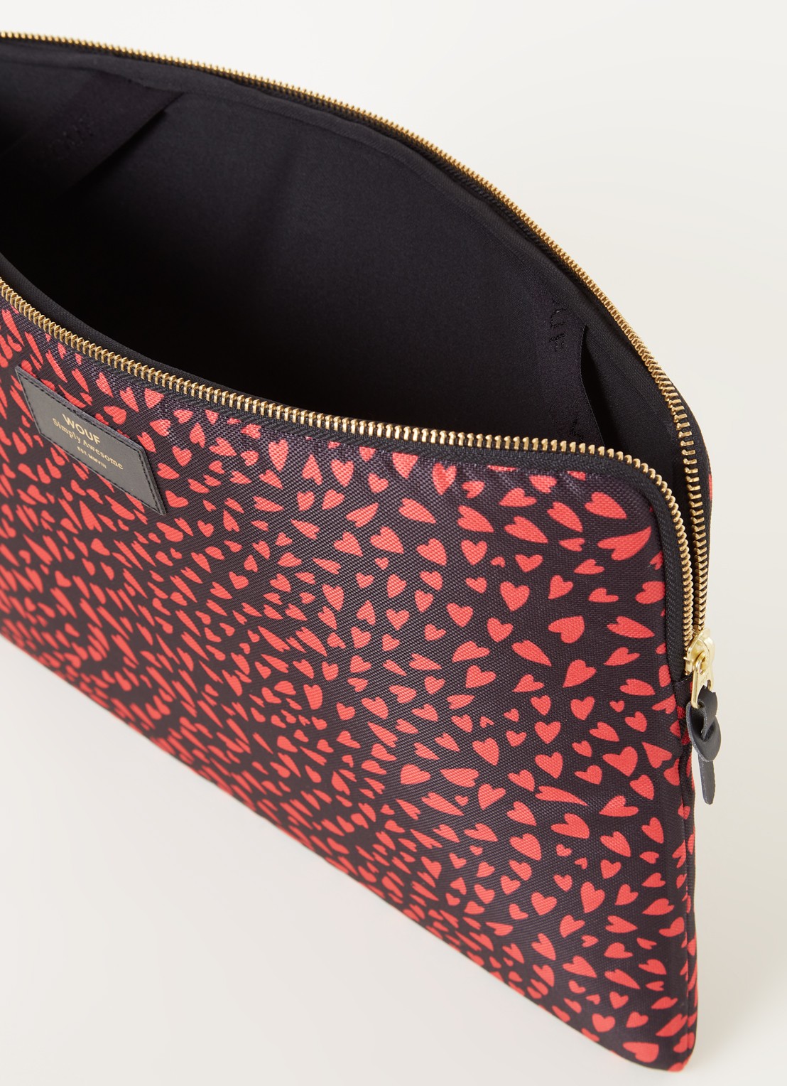 Wouf Hearts laptophoes van canvas met print 15 inch - detail 2 rood